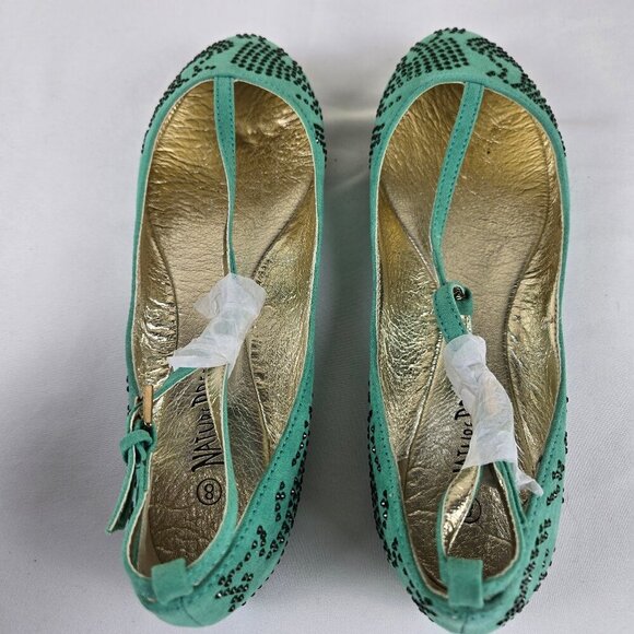 Nature Breeze Size 8 Green T-Strap Ballet Flats Crystal Embellishments NWOT - Picture 6 of 13